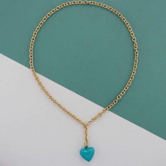 Roxanne Assoulin The Mini Puffy Heart Necklace Gold chainlake blue pendant